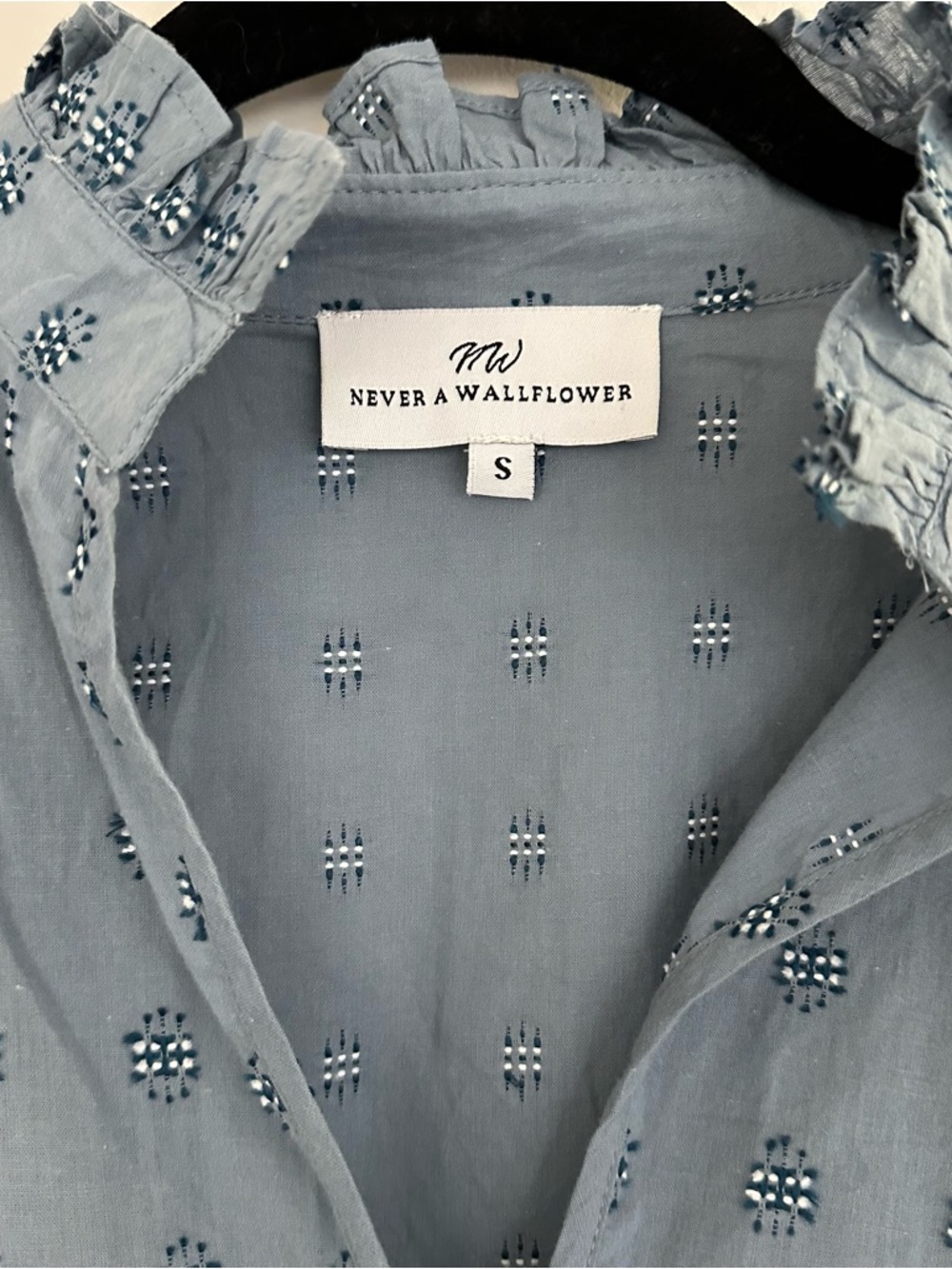 Never A Wallfloer Dusty Blue Embroidered Peasant Blouse - Picture 2 of 7